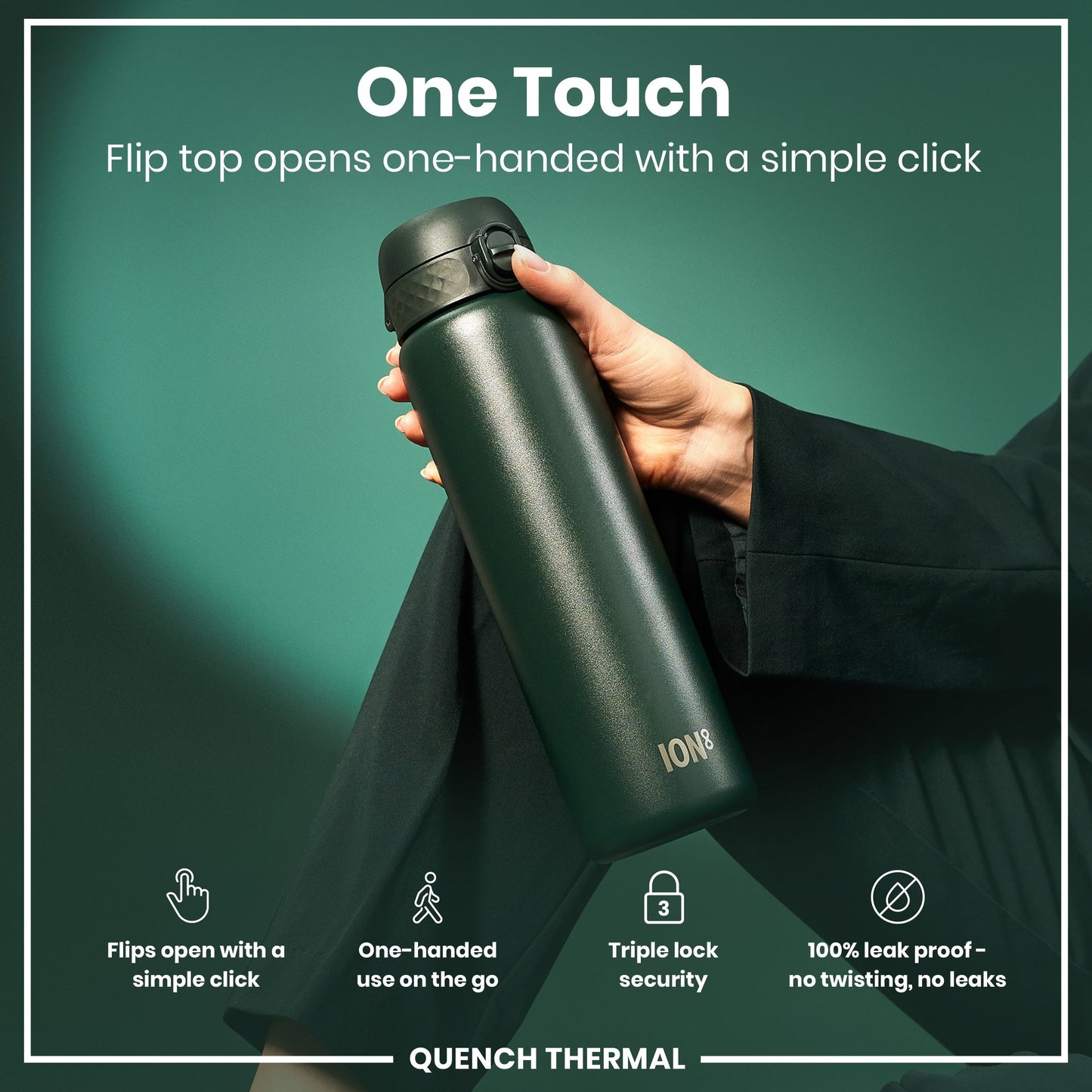 ION8 1L Thermal Water Bottle – Forest Green