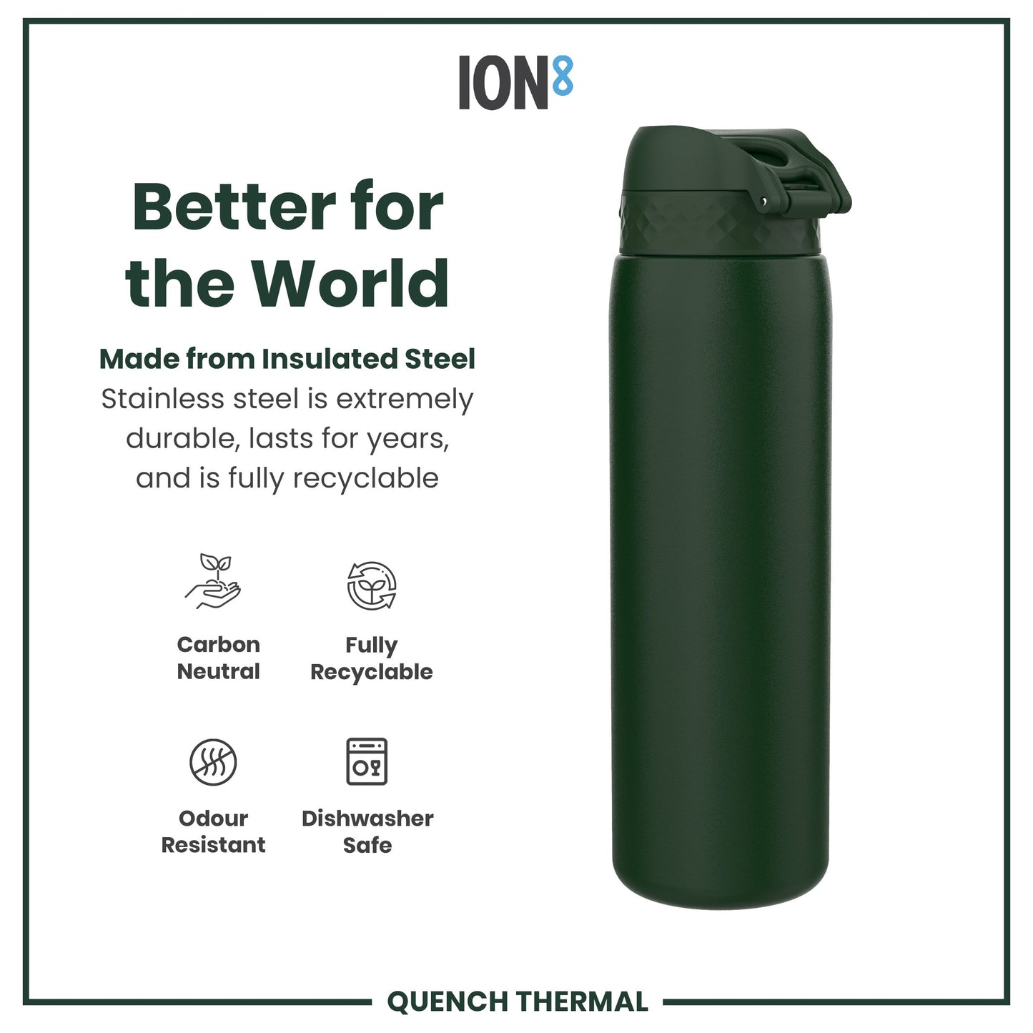 ION8 1L Thermal Water Bottle – Forest Green