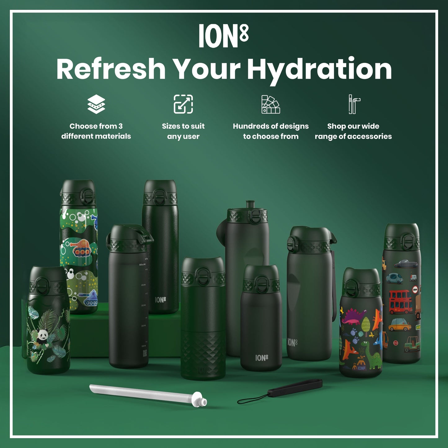 ION8 1L Thermal Water Bottle – Forest Green