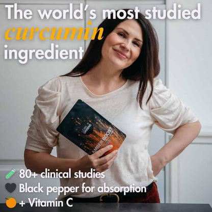 W/end Amber Boost turmeric and curcumin supplement with black pepper and vitamin C in capsule form.