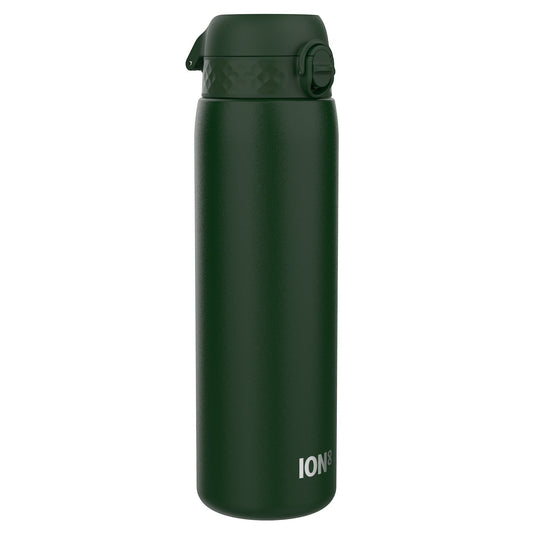 W/end ION8 1L forest green stainless steel thermal water bottle with leak-proof flip lid.