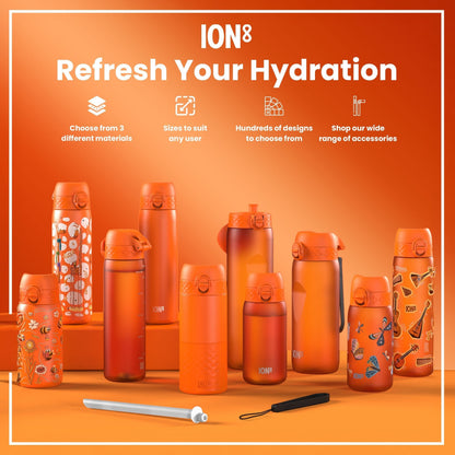 W/end ION8 1L Hot Ember thermal water bottle, stainless steel, leak-proof, one-hand flip lid, ideal for hot or cold drinks.