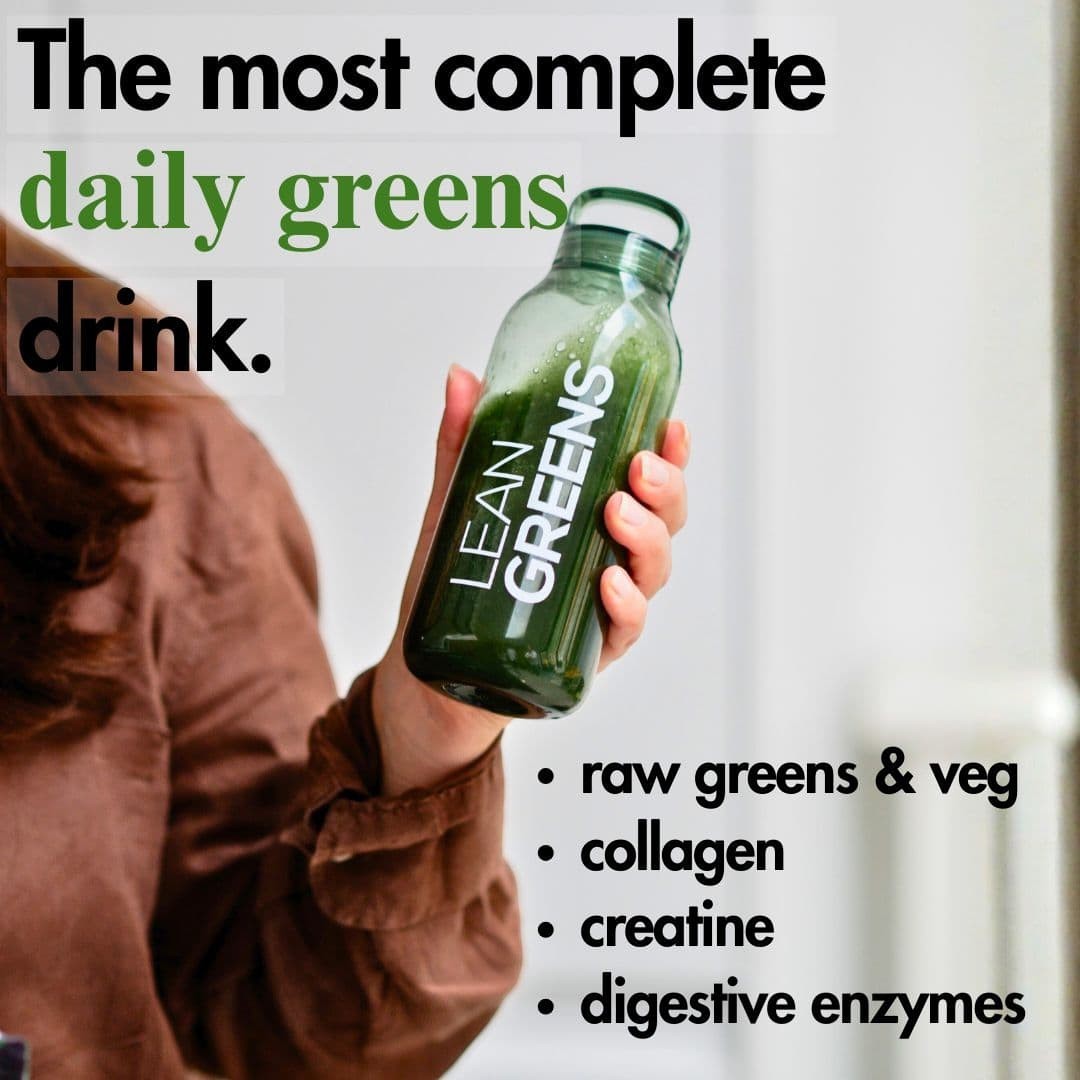 W/end Lean Greens Collagen drink in a bottle, a blend of greens, collagen, and creatine.